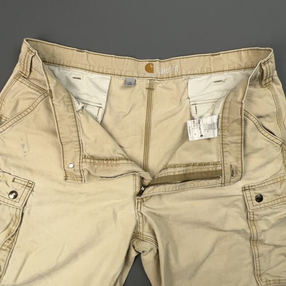Carhartt Cargo Shorts Mens 40 Khaki Relaxed Fit Thrashed Utility Work Wear - Picture 3 of 12